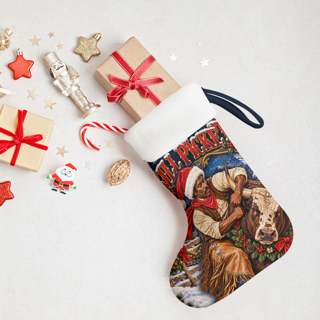 Bill Pickett Christmas Bull Rider Christmas Stocking Snowy Winter Western Rodeo Night Art