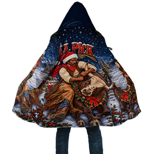 Bill Pickett Christmas Bull Rider Cloak Snowy Winter Western Rodeo Night Art