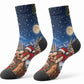 Bill Pickett Christmas Bull Rider Crew Socks Snowy Winter Western Rodeo Night Art