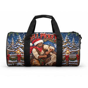 Bill Pickett Christmas Bull Rider Duffle Bag Snowy Winter Western Rodeo Night Art