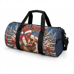 Bill Pickett Christmas Bull Rider Duffle Bag Snowy Winter Western Rodeo Night Art