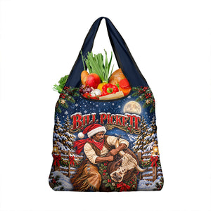 Bill Pickett Christmas Bull Rider Grocery Bag Snowy Winter Western Rodeo Night Art