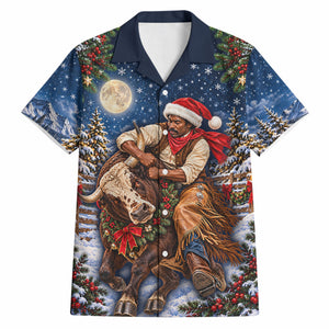 Bill Pickett Christmas Bull Rider Hawaiian Shirt Snowy Winter Western Rodeo Night Art