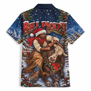 Bill Pickett Christmas Bull Rider Hawaiian Shirt Snowy Winter Western Rodeo Night Art