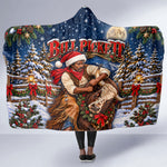 Bill Pickett Christmas Bull Rider Hooded Blanket Snowy Winter Western Rodeo Night Art