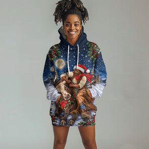 Bill Pickett Christmas Bull Rider Hoodie Dress Snowy Winter Western Rodeo Night Art