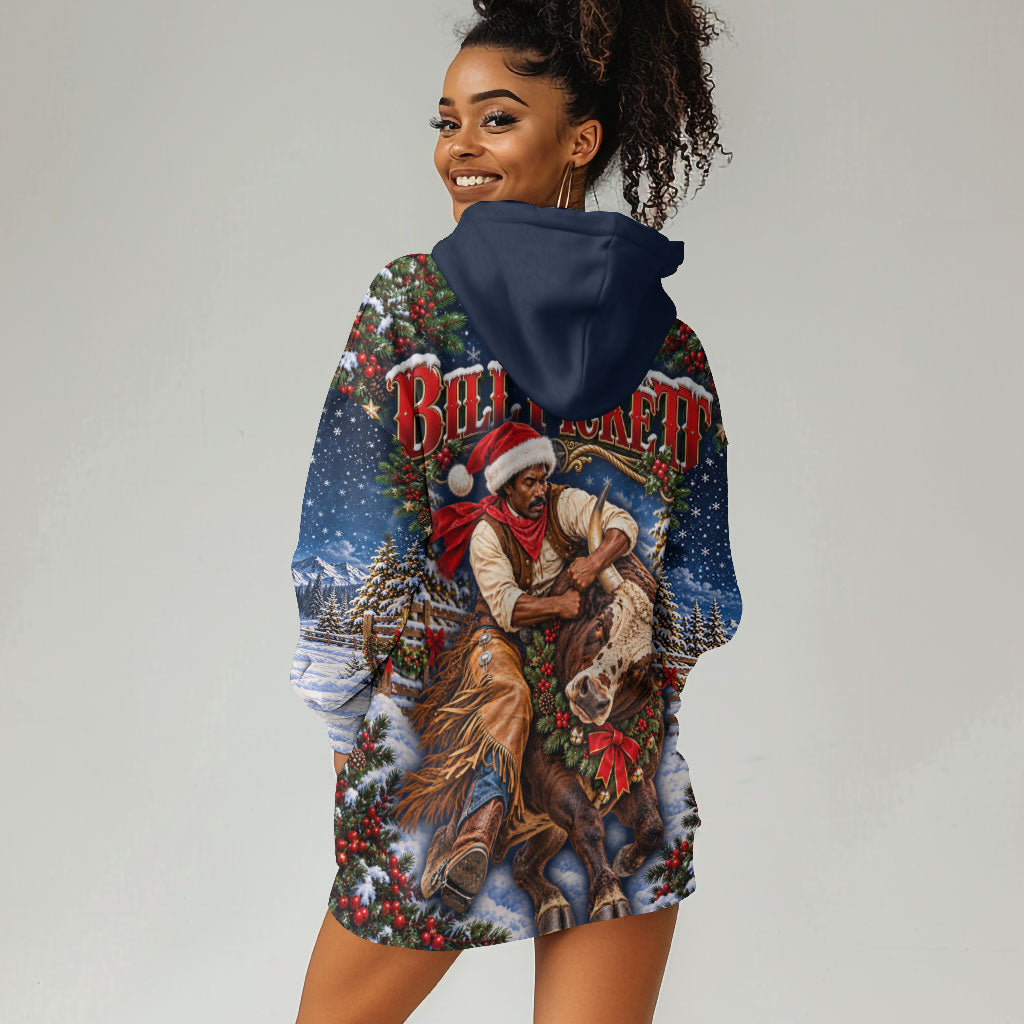 Bill Pickett Christmas Bull Rider Hoodie Dress Snowy Winter Western Rodeo Night Art