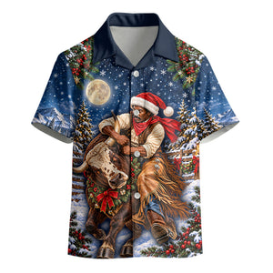 Bill Pickett Christmas Bull Rider Kid Hawaiian Shirt Snowy Winter Western Rodeo Night Art