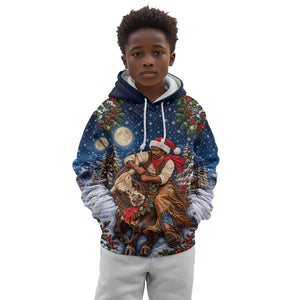 Bill Pickett Christmas Bull Rider Kid Hoodie Snowy Winter Western Rodeo Night Art