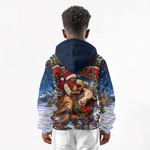 Bill Pickett Christmas Bull Rider Kid Hoodie Snowy Winter Western Rodeo Night Art