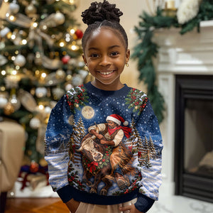 Bill Pickett Christmas Bull Rider Kid Ugly Christmas Sweater Snowy Winter Western Rodeo Night Art