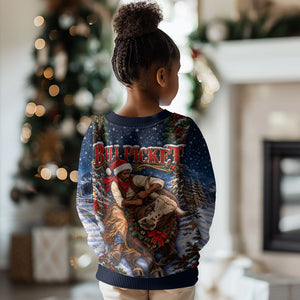 Bill Pickett Christmas Bull Rider Kid Ugly Christmas Sweater Snowy Winter Western Rodeo Night Art