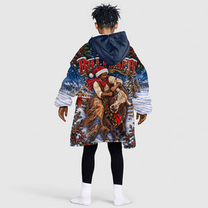 Bill Pickett Christmas Bull Rider Kid Wearable Blanket Hoodie Snowy Winter Western Rodeo Night Art