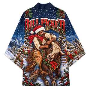 Bill Pickett Christmas Bull Rider Kimono Snowy Winter Western Rodeo Night Art