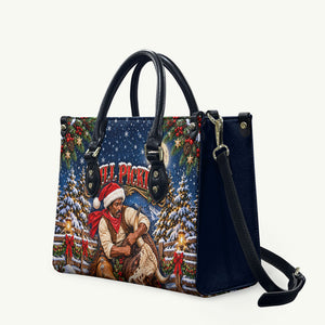 Bill Pickett Christmas Bull Rider Leather Bag Snowy Winter Western Rodeo Night Art