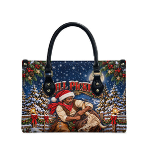 Bill Pickett Christmas Bull Rider Leather Bag Snowy Winter Western Rodeo Night Art