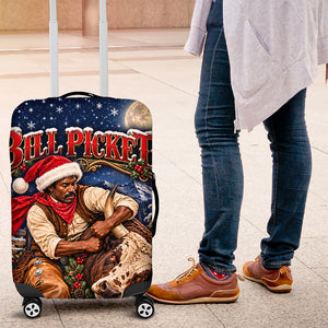 Bill Pickett Christmas Bull Rider Luggage Cover Snowy Winter Western Rodeo Night Art