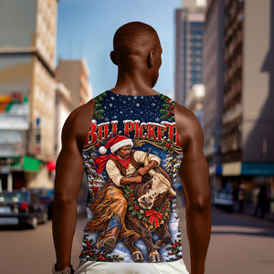 Bill Pickett Christmas Bull Rider Men Tank Top Snowy Winter Western Rodeo Night Art