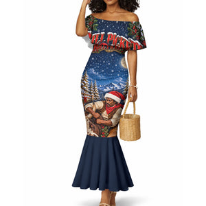 Bill Pickett Christmas Bull Rider Mermaid Dress Snowy Winter Western Rodeo Night Art