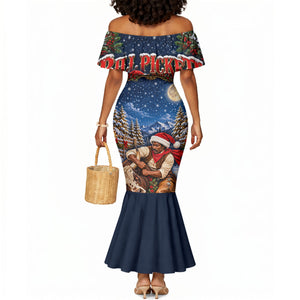 Bill Pickett Christmas Bull Rider Mermaid Dress Snowy Winter Western Rodeo Night Art