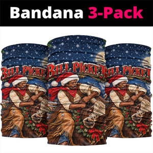 Bill Pickett Christmas Bull Rider Neck Gaiter Snowy Winter Western Rodeo Night Art