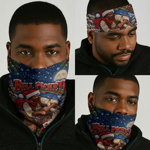 Bill Pickett Christmas Bull Rider Neck Gaiter Snowy Winter Western Rodeo Night Art