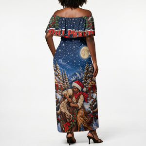 Bill Pickett Christmas Bull Rider Off Shoulder Maxi Dress Snowy Winter Western Rodeo Night Art