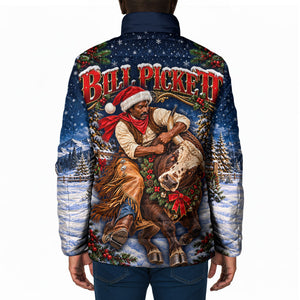 Bill Pickett Christmas Bull Rider Padded Jacket Snowy Winter Western Rodeo Night Art