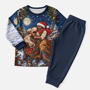 Bill Pickett Christmas Bull Rider Christmas Pajama Set Snowy Winter Western Rodeo Night Art