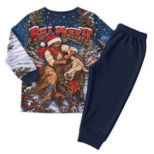 Bill Pickett Christmas Bull Rider Christmas Pajama Set Snowy Winter Western Rodeo Night Art