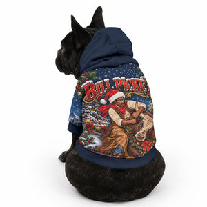 Bill Pickett Christmas Bull Rider Pet Hoodie Snowy Winter Western Rodeo Night Art