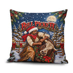 Bill Pickett Christmas Bull Rider Pillow Cover Snowy Winter Western Rodeo Night Art