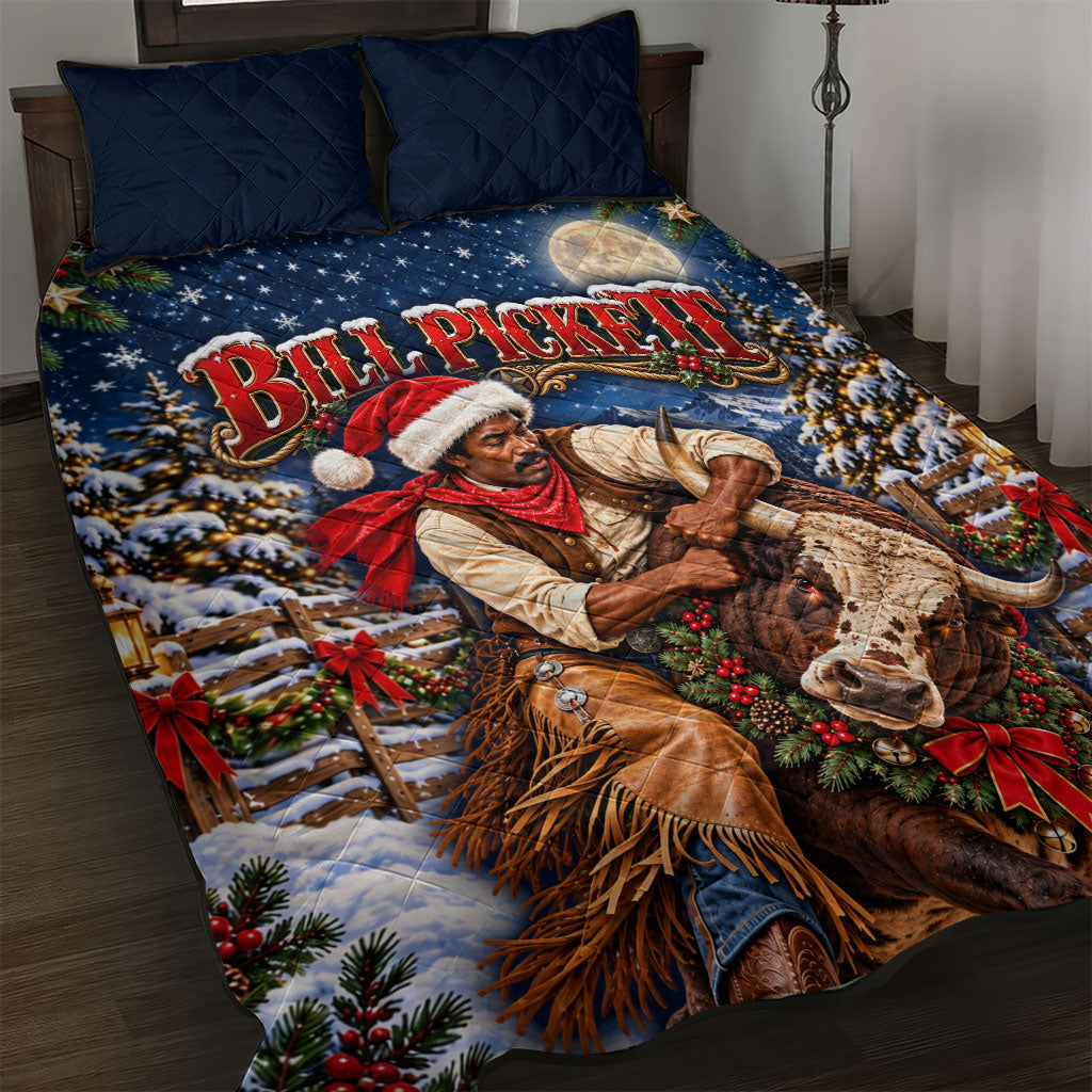 Bill Pickett Christmas Bull Rider Quilt Bed Set Snowy Winter Western Rodeo Night Art