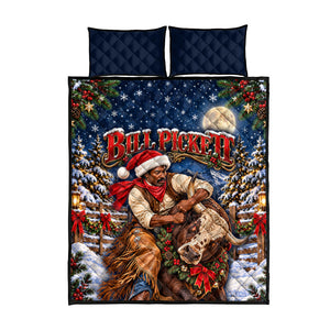 Bill Pickett Christmas Bull Rider Quilt Bed Set Snowy Winter Western Rodeo Night Art