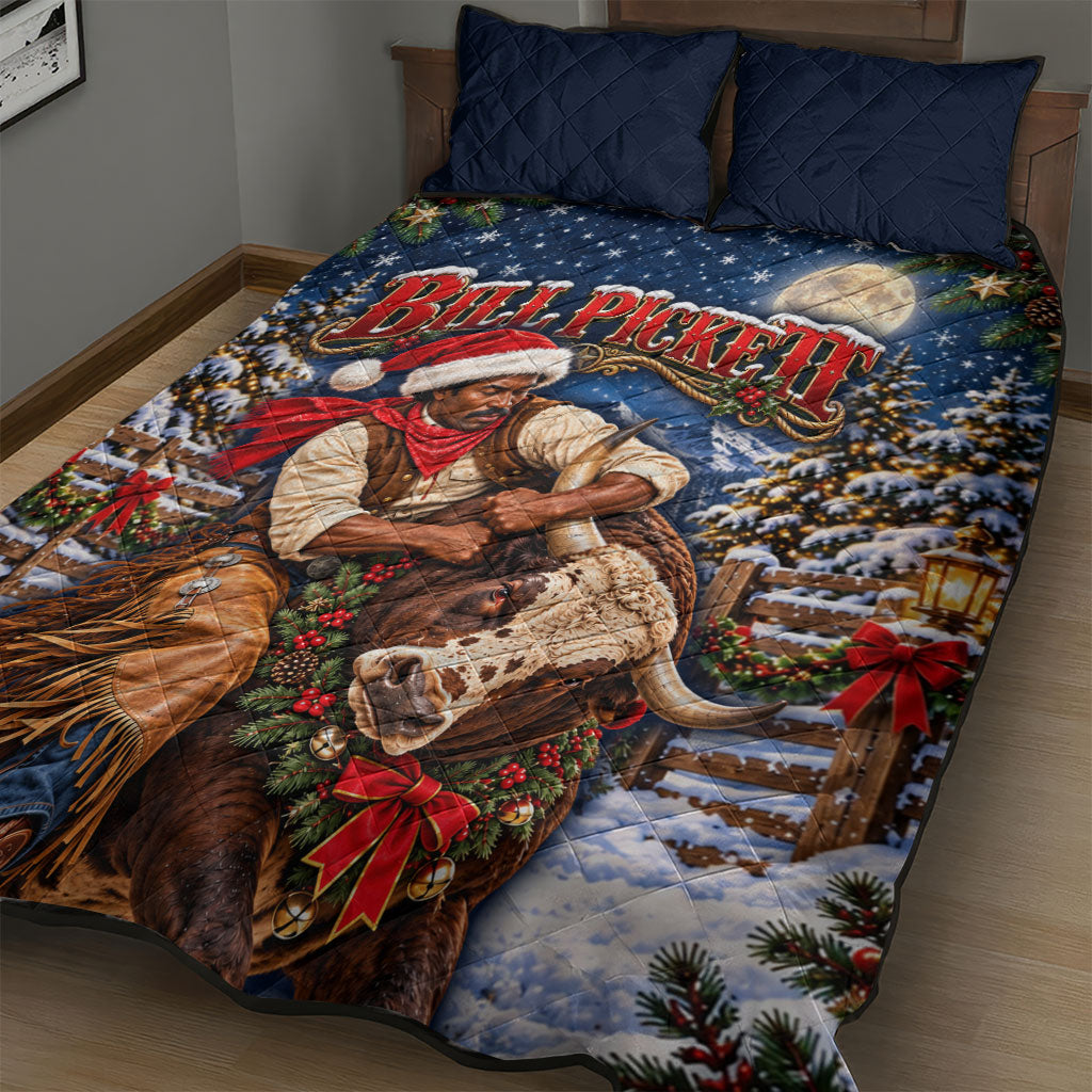 Bill Pickett Christmas Bull Rider Quilt Bed Set Snowy Winter Western Rodeo Night Art