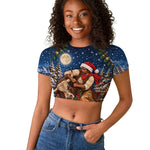 Bill Pickett Christmas Bull Rider Raglan Cropped T shirt Snowy Winter Western Rodeo Night Art