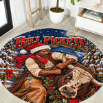 Bill Pickett Christmas Bull Rider Round Carpet Snowy Winter Western Rodeo Night Art
