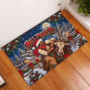Bill Pickett Christmas Bull Rider Rubber Doormat Snowy Winter Western Rodeo Night Art