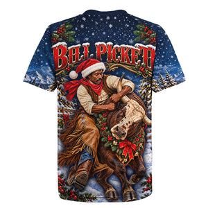Bill Pickett Christmas Bull Rider Rugby Jersey Snowy Winter Western Rodeo Night Art