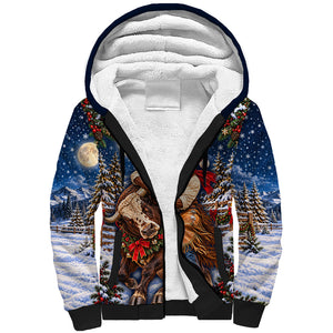 Bill Pickett Christmas Bull Rider Sherpa Hoodie Snowy Winter Western Rodeo Night Art