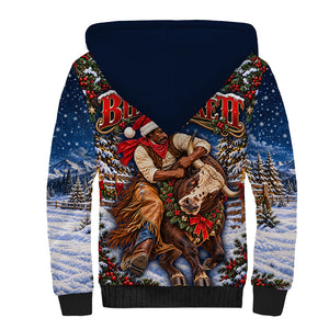 Bill Pickett Christmas Bull Rider Sherpa Hoodie Snowy Winter Western Rodeo Night Art