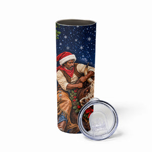 Bill Pickett Christmas Bull Rider Skinny Tumbler Snowy Winter Western Rodeo Night Art