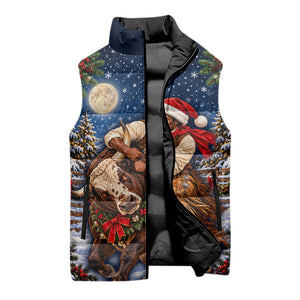 Bill Pickett Christmas Bull Rider Sleeveless Puffer Jacket Snowy Winter Western Rodeo Night Art