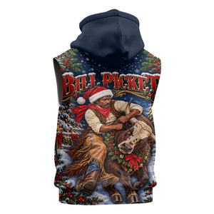 Bill Pickett Christmas Bull Rider Sleeveless Zip Hoodie Snowy Winter Western Rodeo Night Art