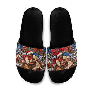 Bill Pickett Christmas Bull Rider Slide Sandals Snowy Winter Western Rodeo Night Art