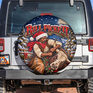 Bill Pickett Christmas Bull Rider Spare Tire Cover Snowy Winter Western Rodeo Night Art