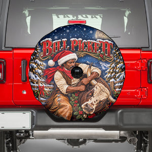 Bill Pickett Christmas Bull Rider Spare Tire Cover Snowy Winter Western Rodeo Night Art