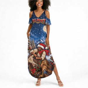 Bill Pickett Christmas Bull Rider Summer Maxi Dress Snowy Winter Western Rodeo Night Art