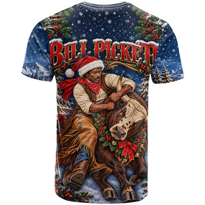 Bill Pickett Christmas Bull Rider T shirt Snowy Winter Western Rodeo Night Art