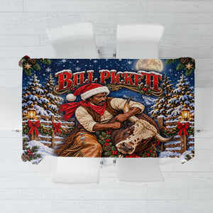 Bill Pickett Christmas Bull Rider Tablecloth Snowy Winter Western Rodeo Night Art